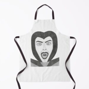 Hand-drawn graphite pencil drawing of a classic vampire inspired by Count Dracula. Gothic Vampires Art Hand drawn Apron